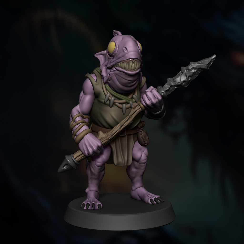 FREE Kuo-Toa — Underdark Fish Folk | Out of the Abyss | D&D 5e STL Miniature | 32mm Resin